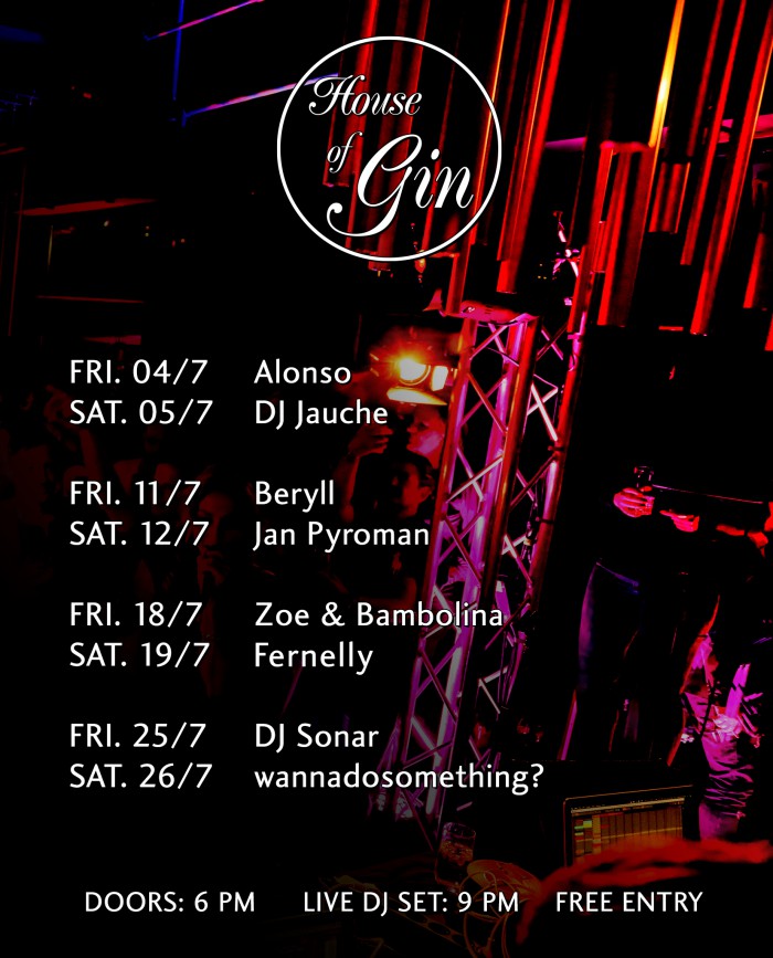 House of Gin Berlin – DJ-Line-up für Juli 2025 mit Live-Musik und Cocktails in stimmungsvoller Bar-Atmosphäre.