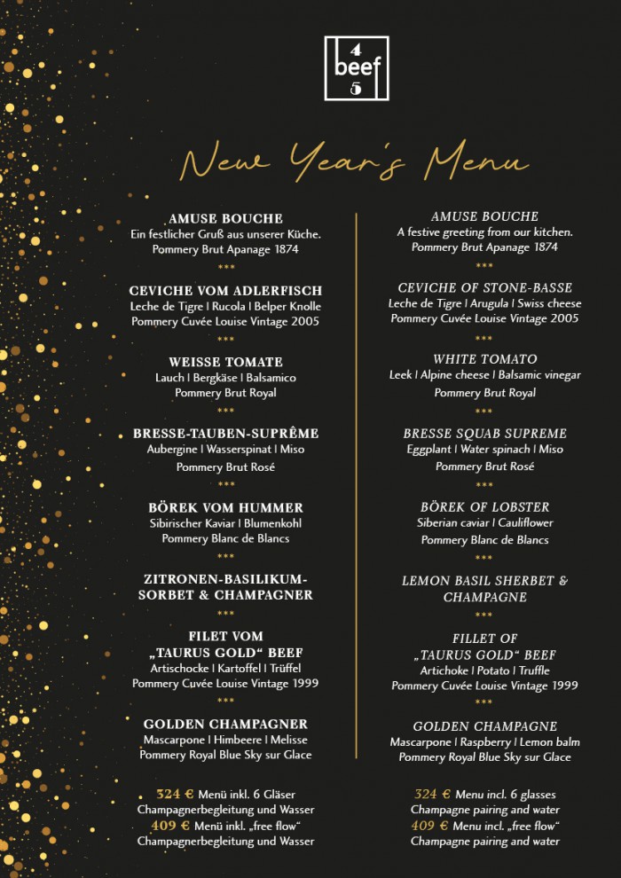 Restaurant beef45 Silvester Menü 2026 im Hotel Palace Berlin