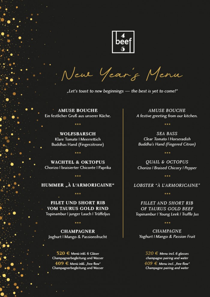 Restaurant beef45 Silvester Menü 2025 im Hotel Palace Berlin